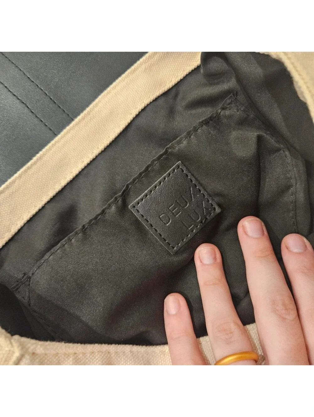 Deux Lux Cream Canvas Black Vegan Leather Backpack Minimalist Bag